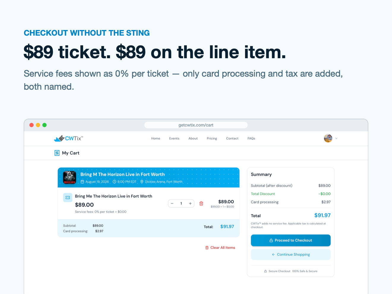 CWTix — cart and checkout where the price shown is the price paid