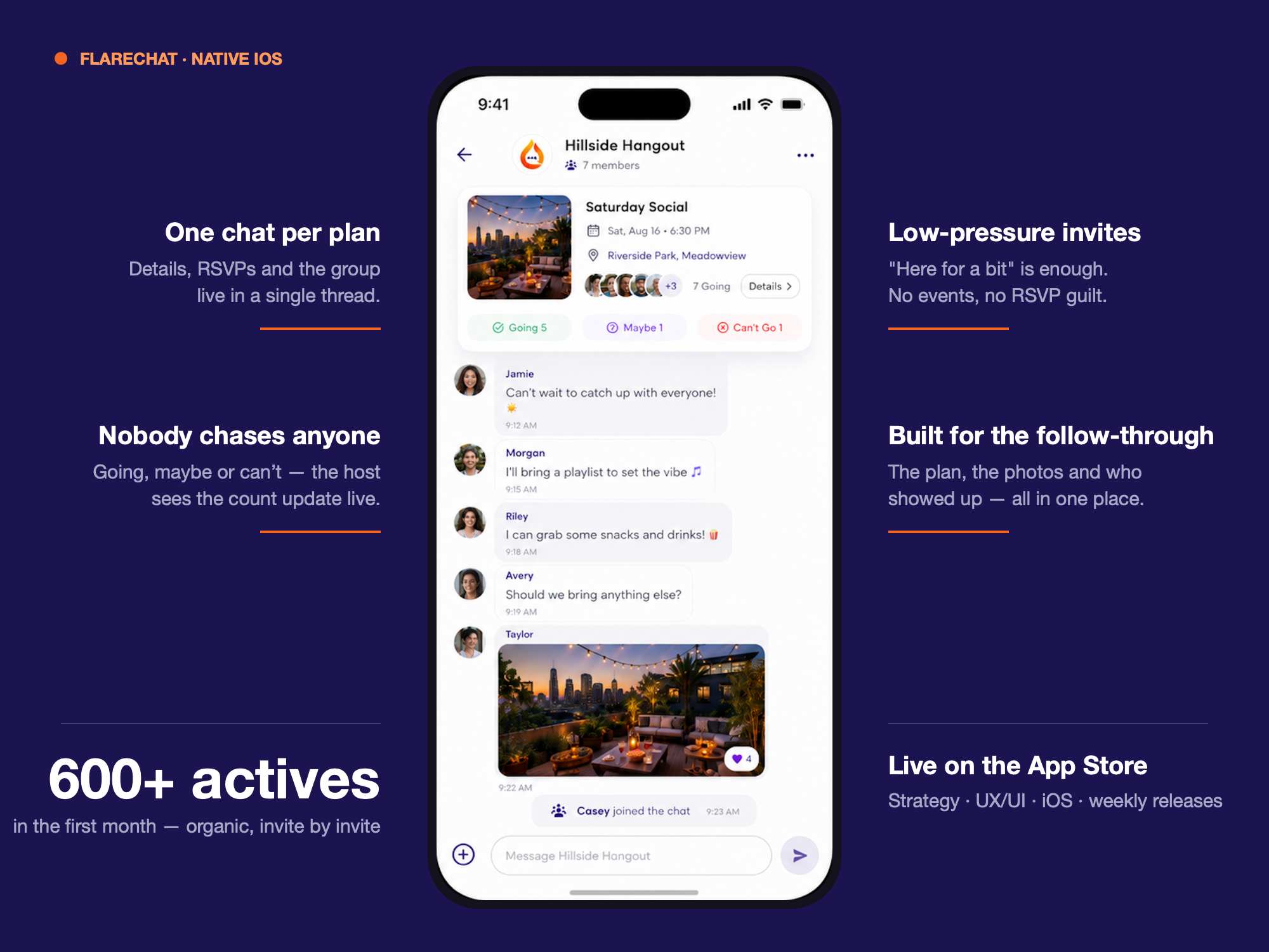 FlareChat app — make plans, chat together and find the best time